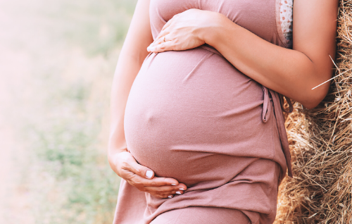 Pregnant Tummy In Pink Dress